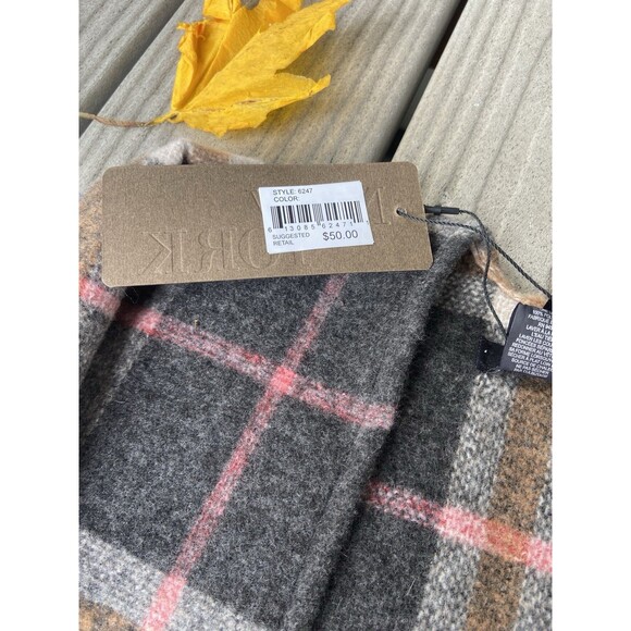 Modena Plaid Blanket Poncho One Size Gray Pink Orange Frayed NWT - Picture 6 of 11